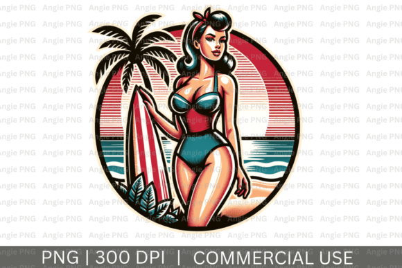 Bring Coastal Charm to Your Projects with Vintage Girl Beach Sunset PNG Clipart