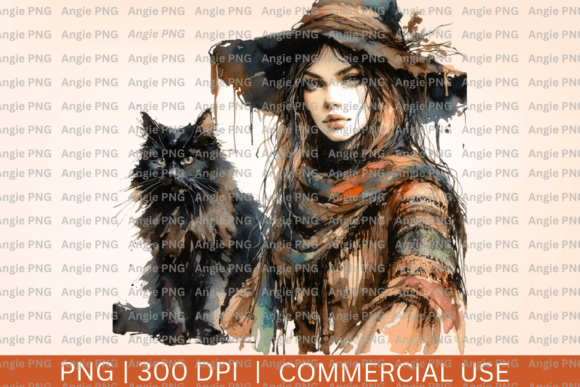 Enchanting Fall Boho Watercolor Witch PNG Clipart