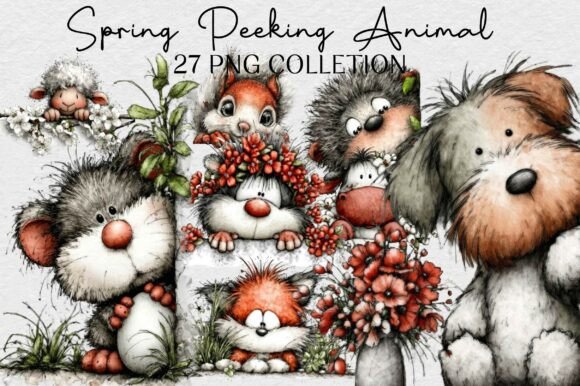 Spring Peeking Animal Clipart: A Playful Design Asset