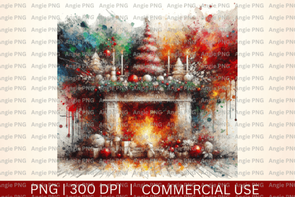 Watercolor Christmas Fireplace PNG: A Cozy Design Asset